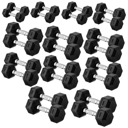 Premium Rubber-Coated Hex Dumbbells: Singles, Pairs & Complete Weight Sets from 2.5kg to 60kg - Anti-Roll Design with Ergonomic Metal Handles for Home Gym, Strength Training & Professional Bodybuilding