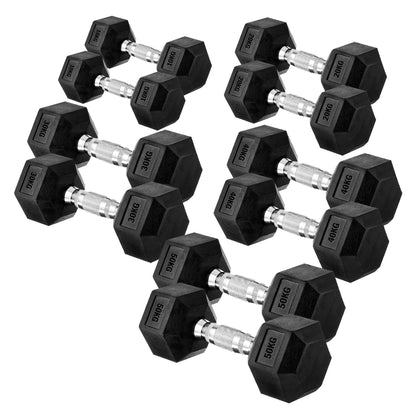 Premium Rubber-Coated Hex Dumbbells: Singles, Pairs & Complete Weight Sets from 2.5kg to 60kg - Anti-Roll Design with Ergonomic Metal Handles for Home Gym, Strength Training & Professional Bodybuilding