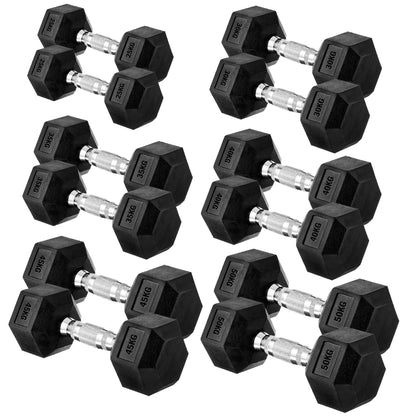 Premium Rubber-Coated Hex Dumbbells: Singles, Pairs & Complete Weight Sets from 2.5kg to 60kg - Anti-Roll Design with Ergonomic Metal Handles for Home Gym, Strength Training & Professional Bodybuilding