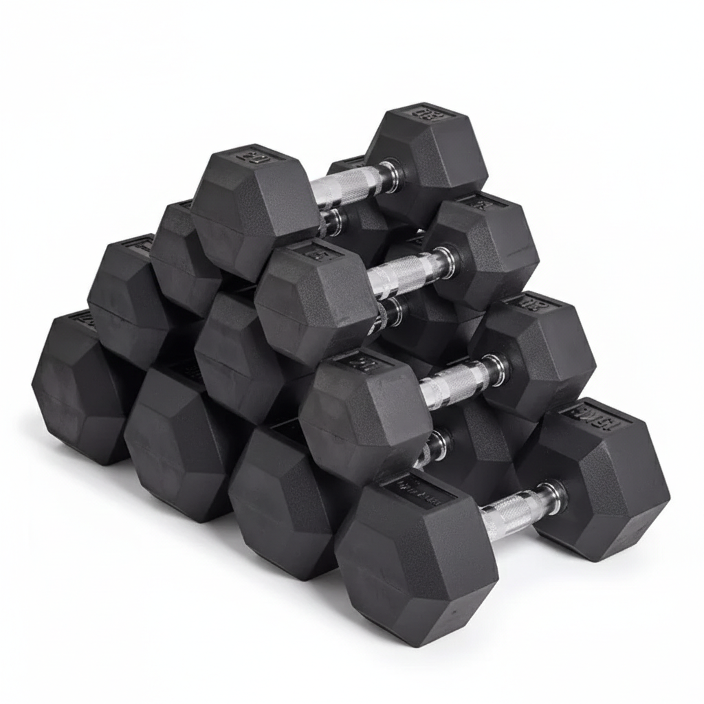 Black Hex dumbbells on a white background