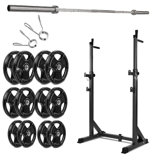 Half Squat Rack - Heavy-Duty Adjustable Barbell Stand with Dip Station & Spotters - 200KG Max Load - Home Gym Strength Training Equipment - Adjustable Height & Width - Professional Quality Steel