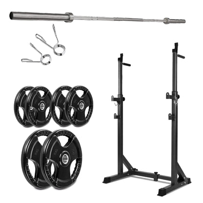 Half Squat Rack - Heavy-Duty Adjustable Barbell Stand with Dip Station & Spotters - 200KG Max Load - Home Gym Strength Training Equipment - Adjustable Height & Width - Professional Quality Steel