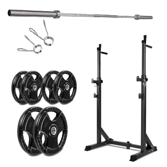 Half Squat Rack - Heavy-Duty Adjustable Barbell Stand with Dip Station & Spotters - 200KG Max Load - Home Gym Strength Training Equipment - Adjustable Height & Width - Professional Quality Steel