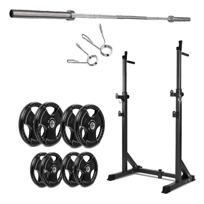 Half Squat Rack - Heavy-Duty Adjustable Barbell Stand with Dip Station & Spotters - 200KG Max Load - Home Gym Strength Training Equipment - Adjustable Height & Width - Professional Quality Steel