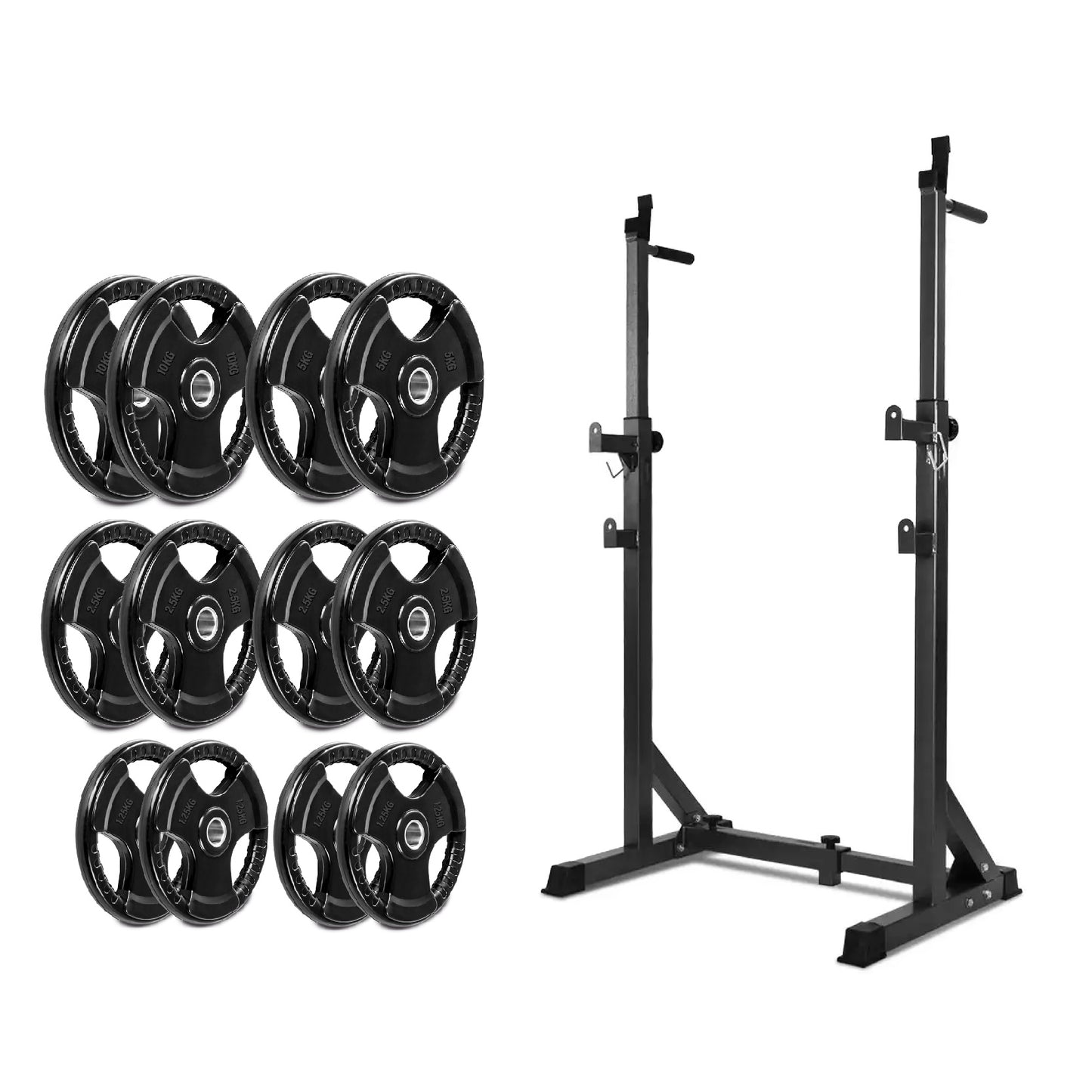 Half Squat Rack - Heavy-Duty Adjustable Barbell Stand with Dip Station & Spotters - 200KG Max Load - Home Gym Strength Training Equipment - Adjustable Height & Width - Professional Quality Steel