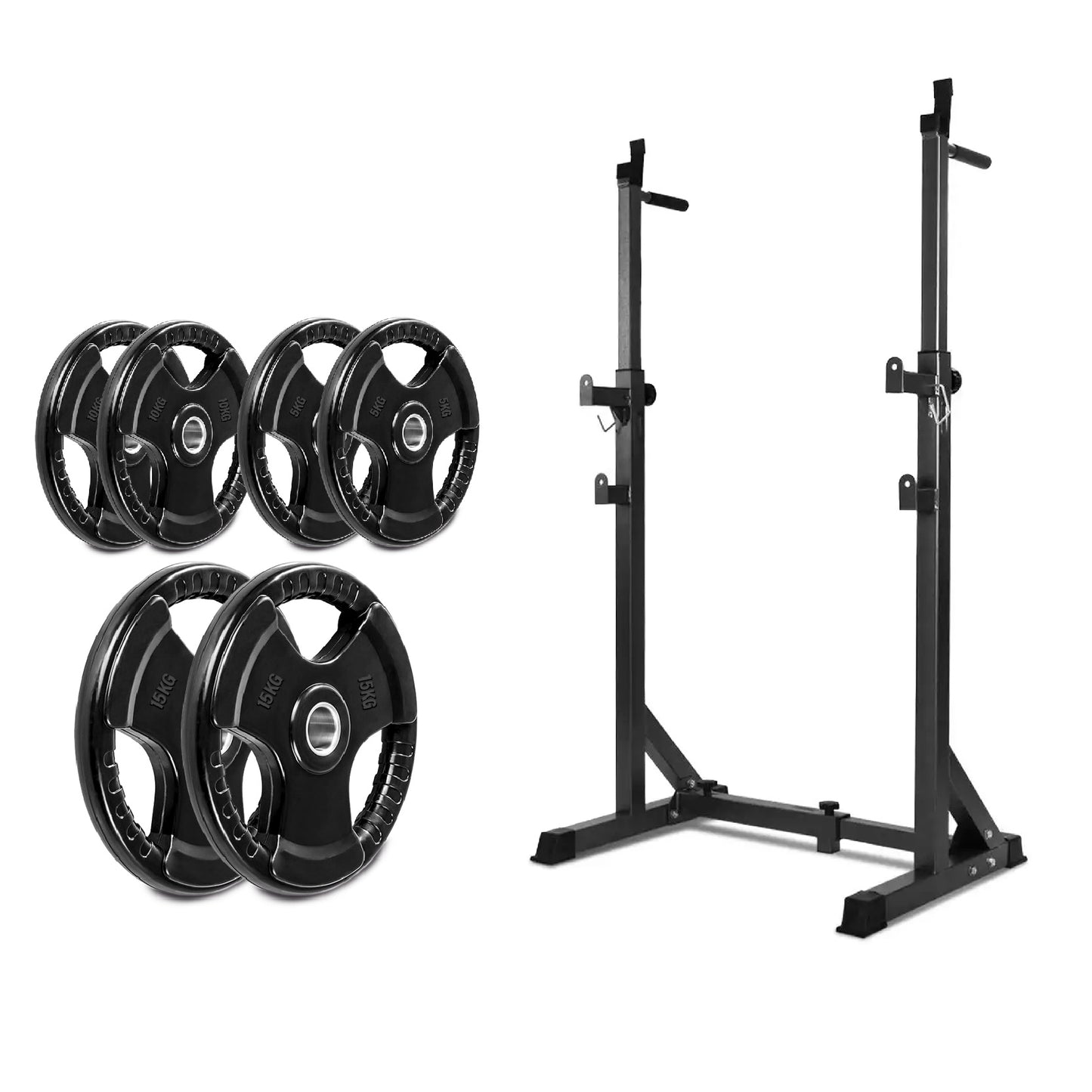 Half Squat Rack - Heavy-Duty Adjustable Barbell Stand with Dip Station & Spotters - 200KG Max Load - Home Gym Strength Training Equipment - Adjustable Height & Width - Professional Quality Steel