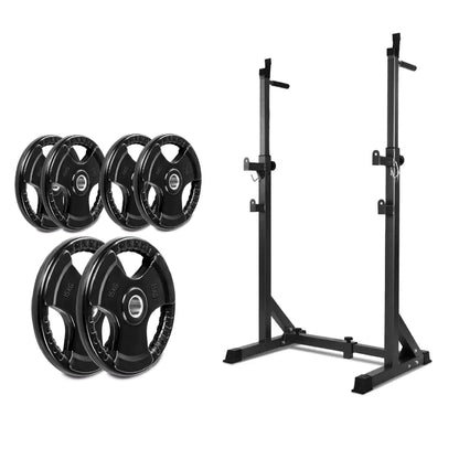 Half Squat Rack - Heavy-Duty Adjustable Barbell Stand with Dip Station & Spotters - 200KG Max Load - Home Gym Strength Training Equipment - Adjustable Height & Width - Professional Quality Steel