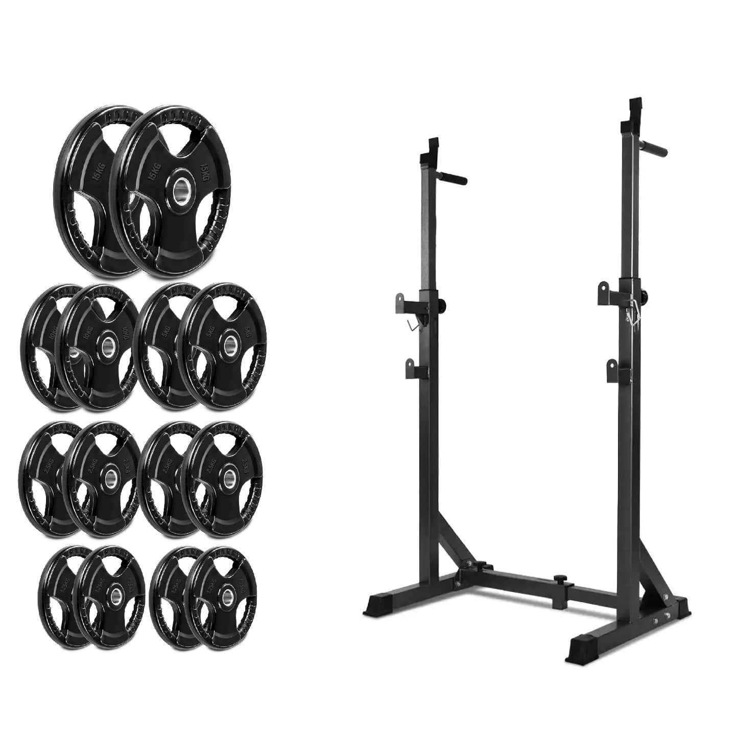 Half Squat Rack - Heavy-Duty Adjustable Barbell Stand with Dip Station & Spotters - 200KG Max Load - Home Gym Strength Training Equipment - Adjustable Height & Width - Professional Quality Steel