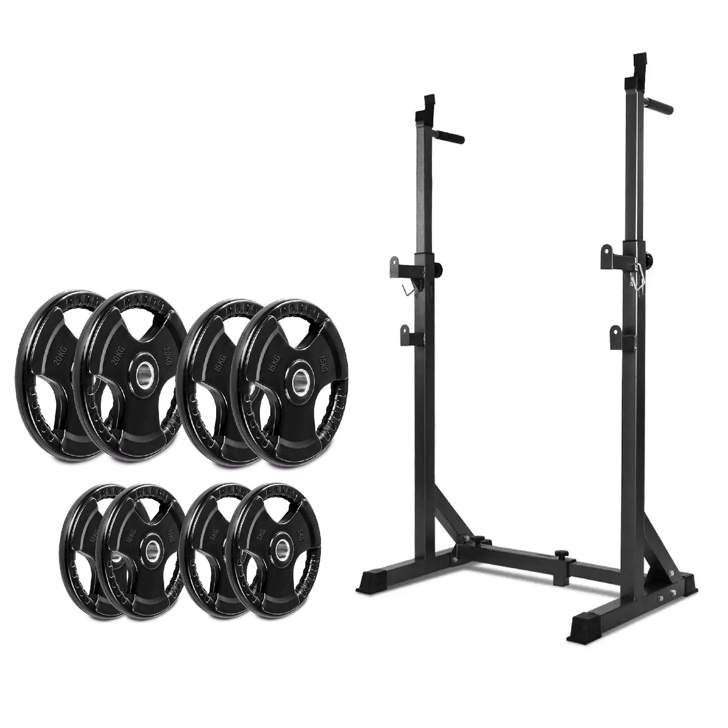 Half Squat Rack - Heavy-Duty Adjustable Barbell Stand with Dip Station & Spotters - 200KG Max Load - Home Gym Strength Training Equipment - Adjustable Height & Width - Professional Quality Steel