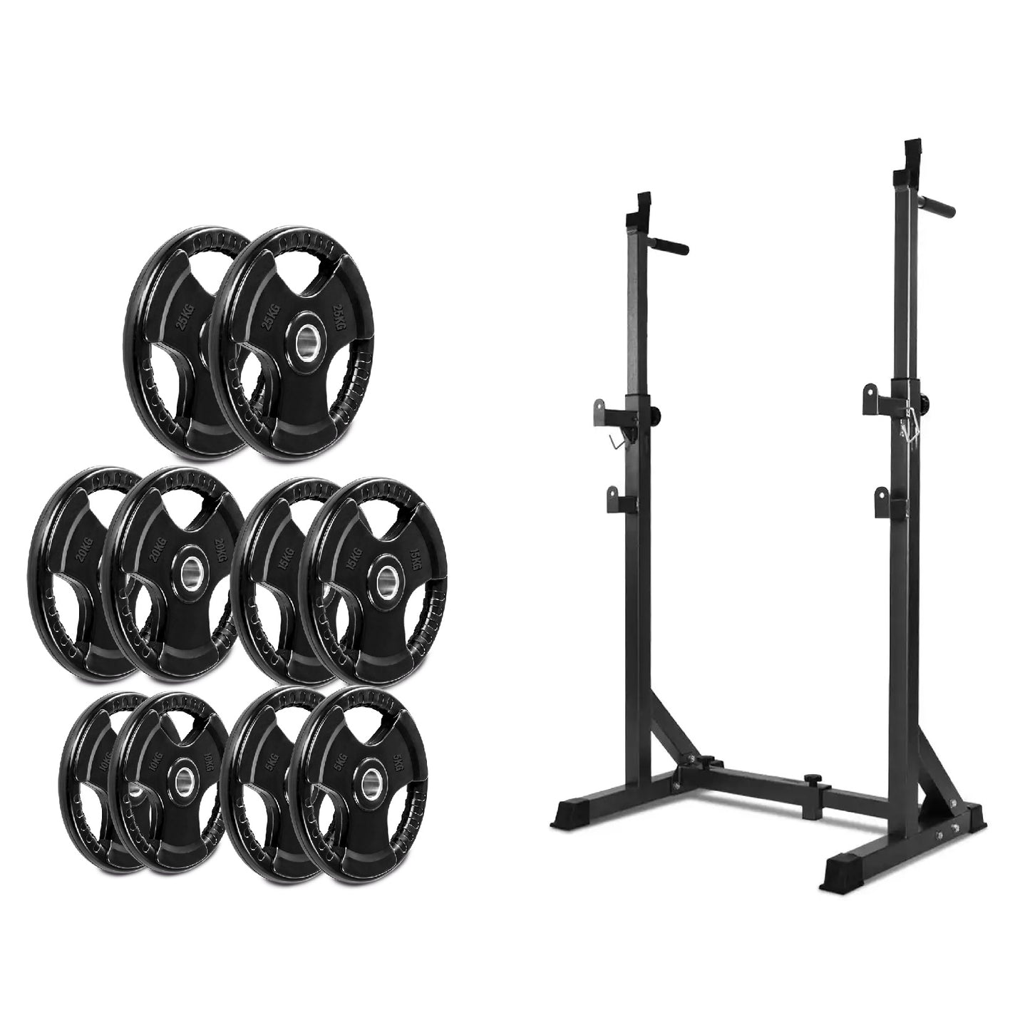 Half Squat Rack - Heavy-Duty Adjustable Barbell Stand with Dip Station & Spotters - 200KG Max Load - Home Gym Strength Training Equipment - Adjustable Height & Width - Professional Quality Steel