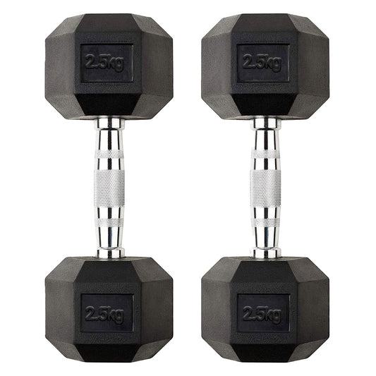2.5kg Rubber Hex Dumbbells – Compact Free Weights with Cast Iron Core, Rubber Coating & Knurled Metal Handles | Anti-Roll Design for Strength Training & Home Gym