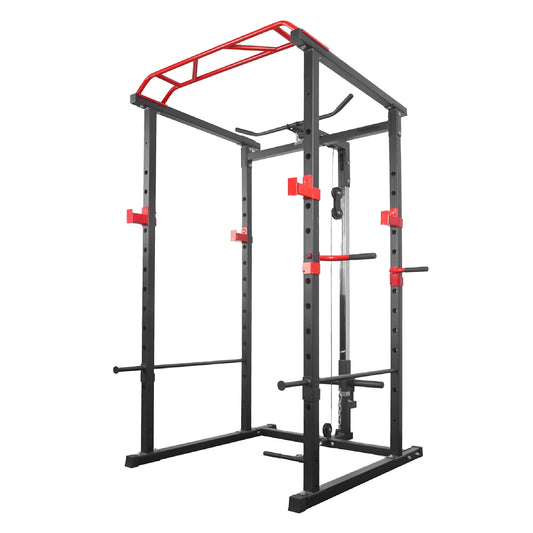 Professional Power Multi Cage with Integrated Cable Pulley System - Adjustable Height Strength Training Station with Heavy-Duty Steel Frame - Multi-Grip Pull-Up Bar for Complete Home Gym Workouts