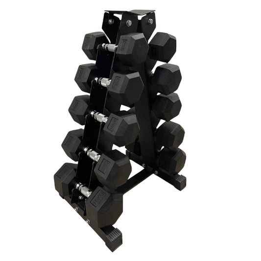Premium Hex Dumbbell Set - 5 Pairs with 5-Tier Storage Rack - Rubber Coated Weights from 2.5kg to 60kg - Anti-Slip Chrome Grip - Perfect for Home Gyms, Commercial Fitness Centers and PT Studios
