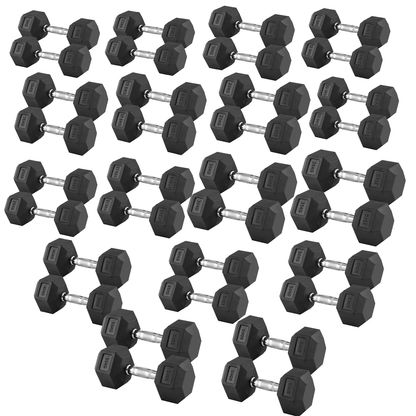 Premium Rubber-Coated Hex Dumbbells: Pairs & Complete Weight Sets from 2.5kg to 60kg - Anti-Roll Design with Ergonomic Metal Handles for Home Gym, Strength Training & Professional Bodybuilding